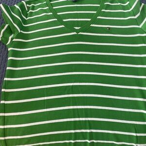 Tommy Hilfiger Green and White Striped Tee
